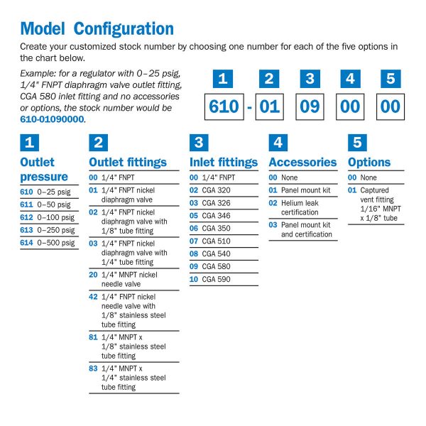 Regulator Series 610 Customization Chart